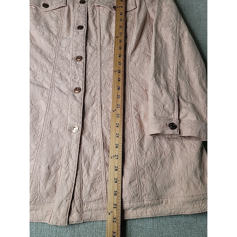 Chico's Elongated Jacquard Paris Pink Button Down Jacket 3 16/18 Cotton/Spandex‎ - Picture 8 of 14